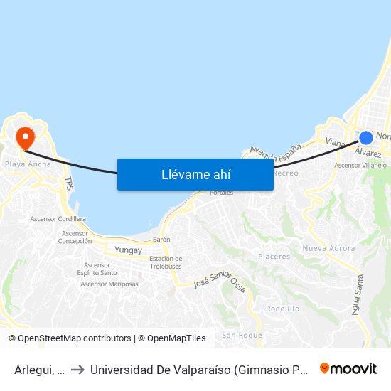 Arlegui, 437 to Universidad De Valparaíso (Gimnasio Polideportivo) map