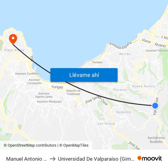 Manuel Antonio Matta 4348 to Universidad De Valparaíso (Gimnasio Polideportivo) map