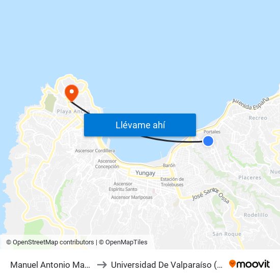 Manuel Antonio Matta - Manuel Montt to Universidad De Valparaíso (Gimnasio Polideportivo) map