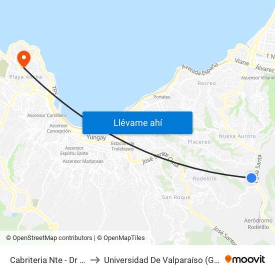 Cabriteria Nte - Dr Issrael Boizblat to Universidad De Valparaíso (Gimnasio Polideportivo) map
