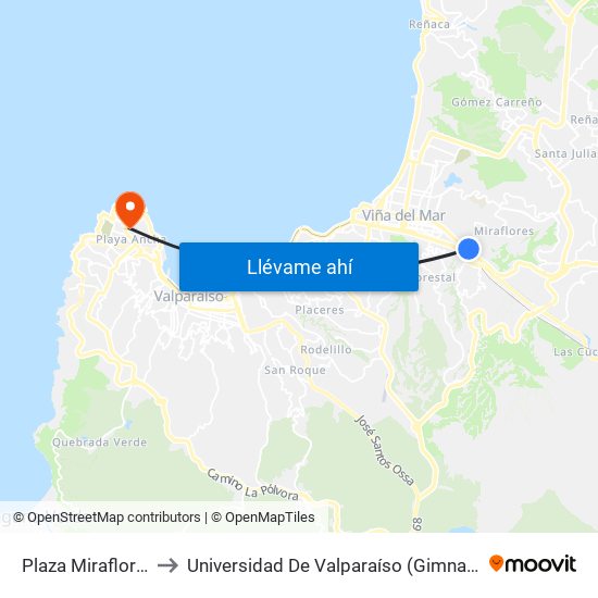 Plaza Miraflores, 2271 to Universidad De Valparaíso (Gimnasio Polideportivo) map