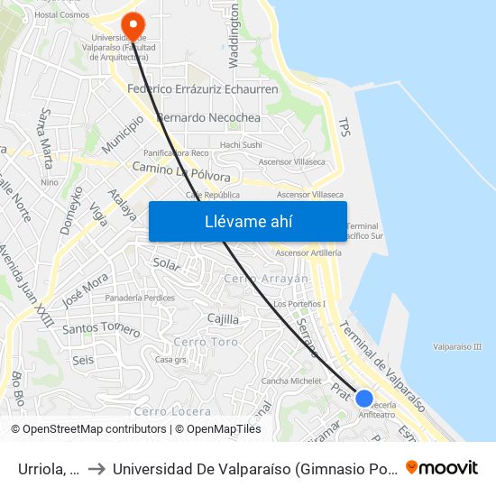 Urriola, 242 to Universidad De Valparaíso (Gimnasio Polideportivo) map