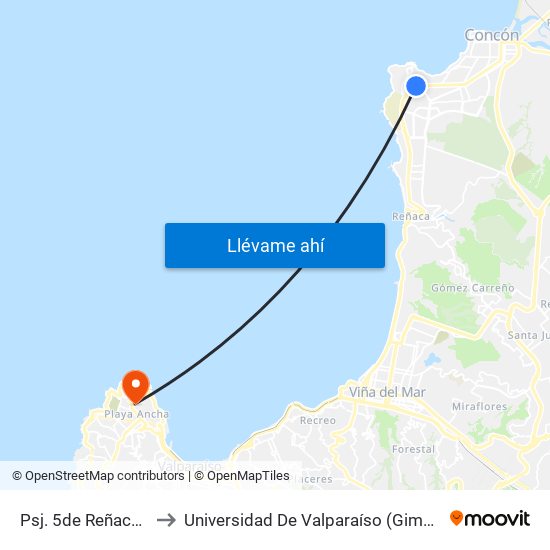 Psj. 5de Reñaca A Concon to Universidad De Valparaíso (Gimnasio Polideportivo) map