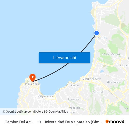 Camino Del Alto - Miramar to Universidad De Valparaíso (Gimnasio Polideportivo) map