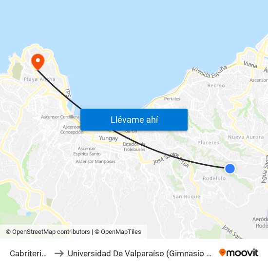 Cabriteria 908 to Universidad De Valparaíso (Gimnasio Polideportivo) map