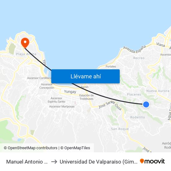 Manuel Antonio Matta, 3115 to Universidad De Valparaíso (Gimnasio Polideportivo) map