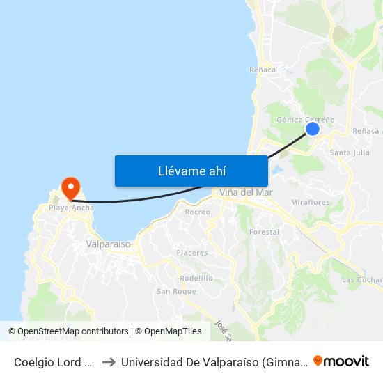 Coelgio Lord Chrocane to Universidad De Valparaíso (Gimnasio Polideportivo) map