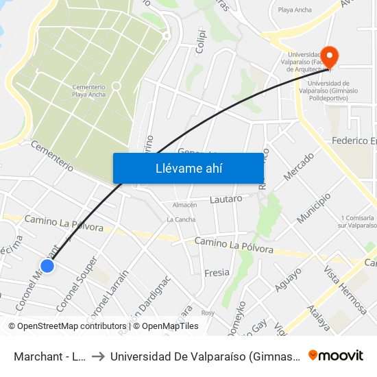 Marchant - Libertad to Universidad De Valparaíso (Gimnasio Polideportivo) map