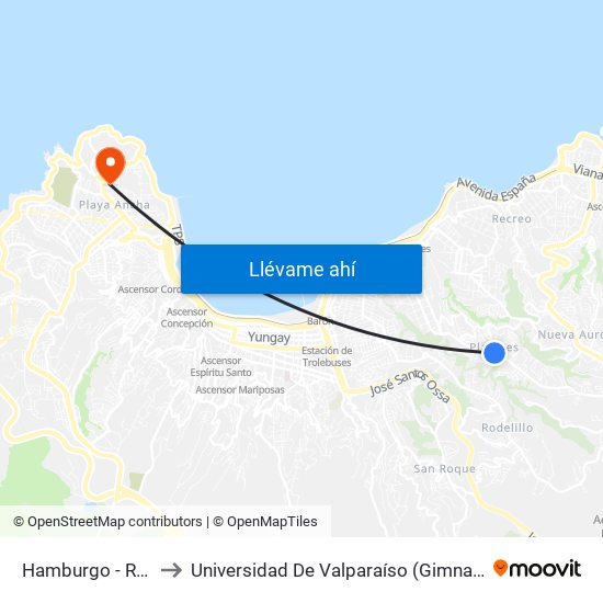 Hamburgo - Rio De Oro to Universidad De Valparaíso (Gimnasio Polideportivo) map