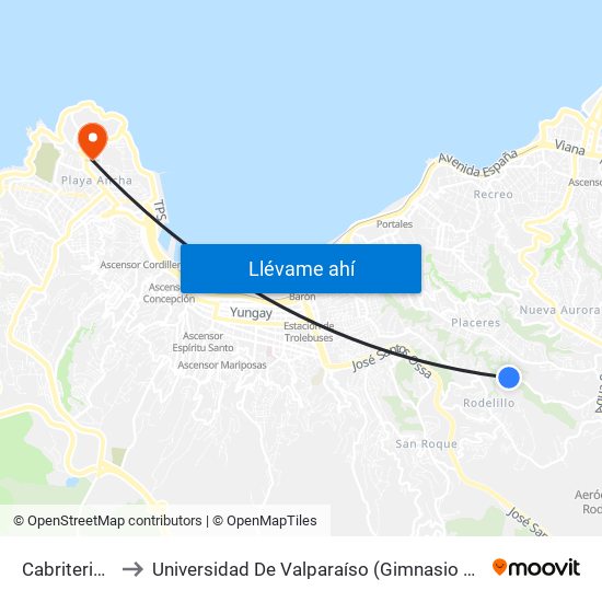 Cabriteria 678 to Universidad De Valparaíso (Gimnasio Polideportivo) map