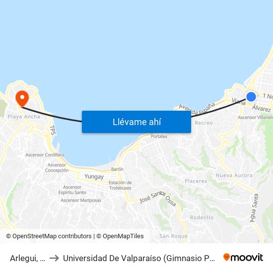 Arlegui, 237 to Universidad De Valparaíso (Gimnasio Polideportivo) map