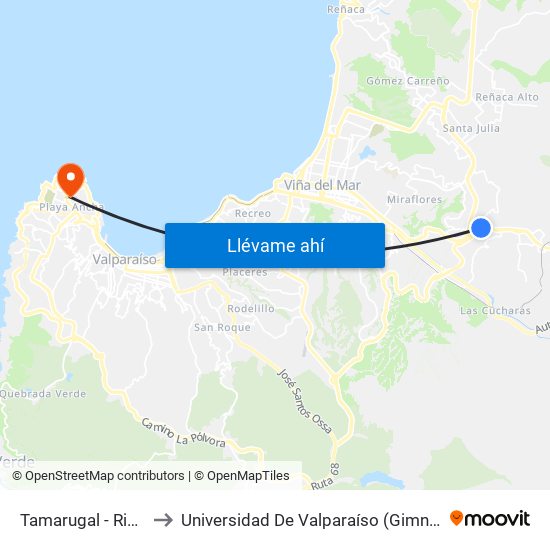 Tamarugal - Rio Petrohué to Universidad De Valparaíso (Gimnasio Polideportivo) map