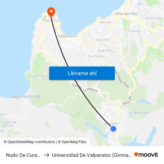 Nudo De Curauma, 630 to Universidad De Valparaíso (Gimnasio Polideportivo) map