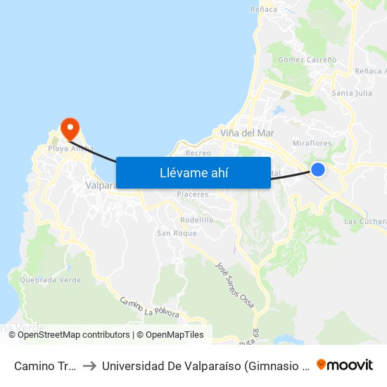 Camino Troncal to Universidad De Valparaíso (Gimnasio Polideportivo) map