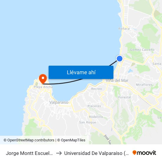Jorge Montt Escuela De Armamentos to Universidad De Valparaíso (Gimnasio Polideportivo) map
