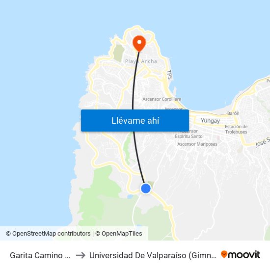 Garita Camino La Polvora to Universidad De Valparaíso (Gimnasio Polideportivo) map