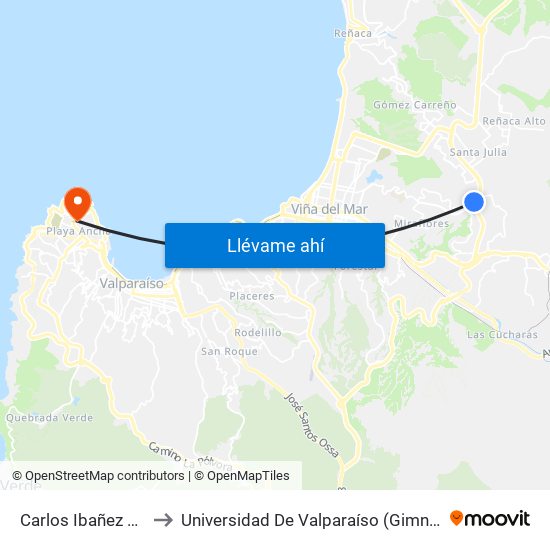 Carlos Ibañez Del Campo to Universidad De Valparaíso (Gimnasio Polideportivo) map