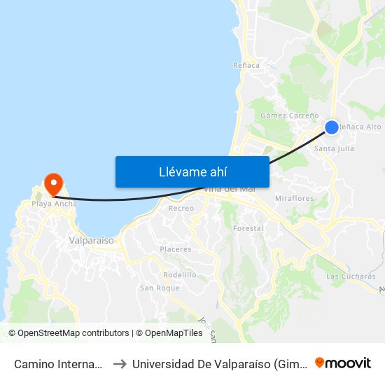 Camino Internacional, 4946 to Universidad De Valparaíso (Gimnasio Polideportivo) map