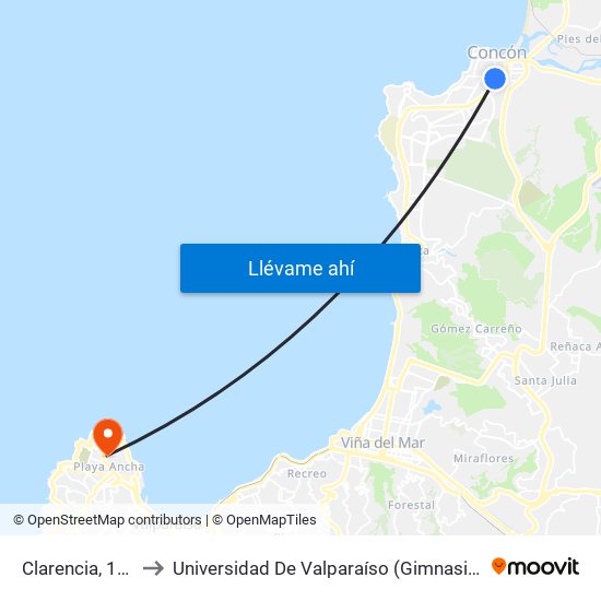 Clarencia, 100-198 to Universidad De Valparaíso (Gimnasio Polideportivo) map