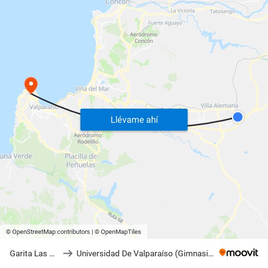 Garita Las Acacias to Universidad De Valparaíso (Gimnasio Polideportivo) map