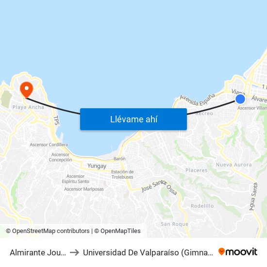 Almirante Jouanne, 80 to Universidad De Valparaíso (Gimnasio Polideportivo) map