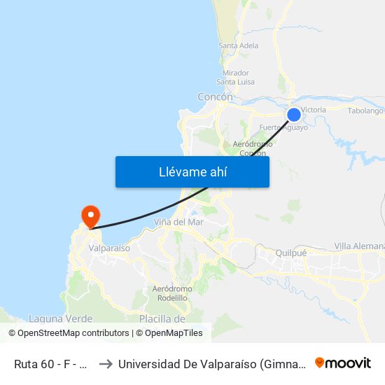 Ruta 60 - F - 190 / Sur to Universidad De Valparaíso (Gimnasio Polideportivo) map