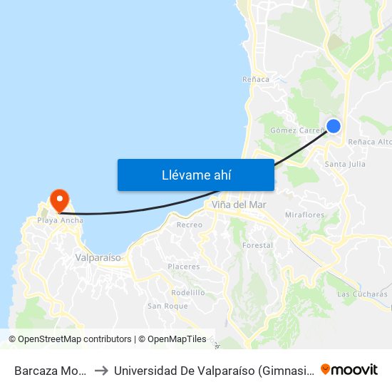 Barcaza Morel, 517 to Universidad De Valparaíso (Gimnasio Polideportivo) map