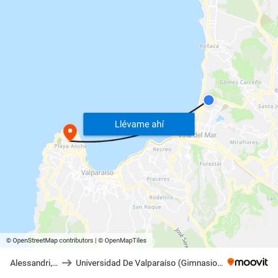 Alessandri, 1063 to Universidad De Valparaíso (Gimnasio Polideportivo) map