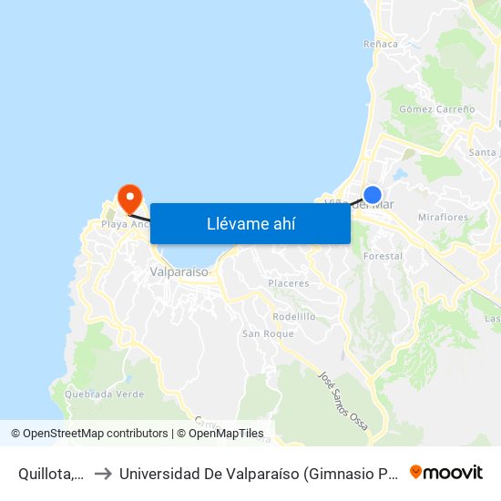 Quillota, 384 to Universidad De Valparaíso (Gimnasio Polideportivo) map