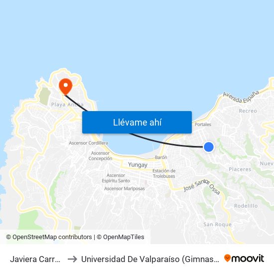 Javiera Carrera, 799 to Universidad De Valparaíso (Gimnasio Polideportivo) map