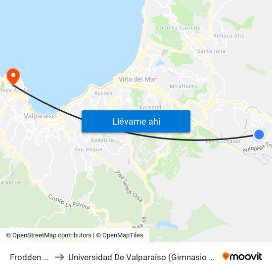 Frodden 1480 to Universidad De Valparaíso (Gimnasio Polideportivo) map