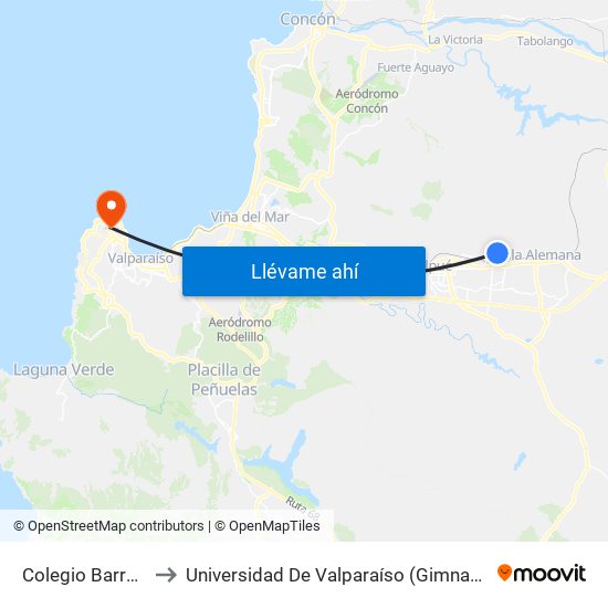 Colegio Barros Arana to Universidad De Valparaíso (Gimnasio Polideportivo) map