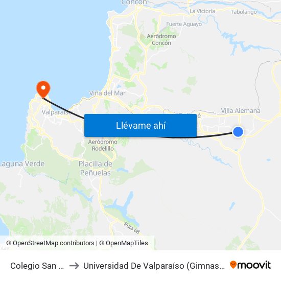 Colegio San Nicolás to Universidad De Valparaíso (Gimnasio Polideportivo) map