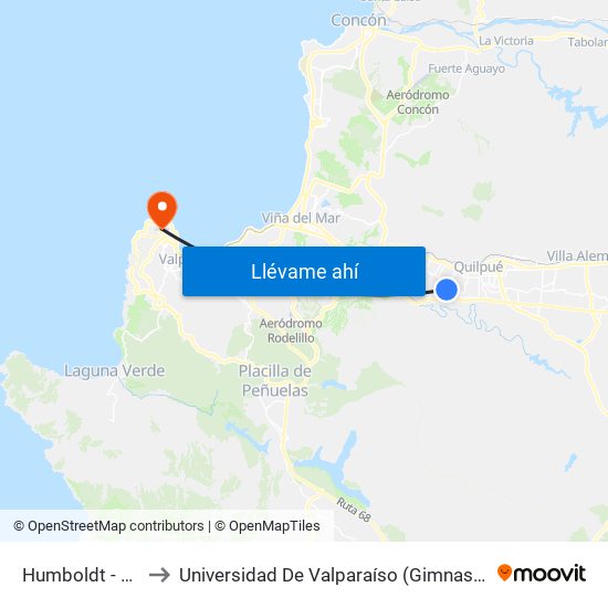 Humboldt - Quidora to Universidad De Valparaíso (Gimnasio Polideportivo) map