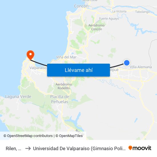 Rilen, 701 to Universidad De Valparaíso (Gimnasio Polideportivo) map