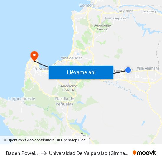 Baden Powell - Freire to Universidad De Valparaíso (Gimnasio Polideportivo) map