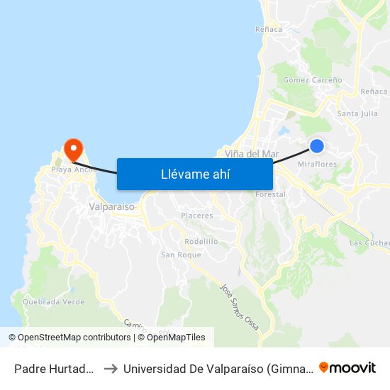 Padre Hurtado - El Golf to Universidad De Valparaíso (Gimnasio Polideportivo) map