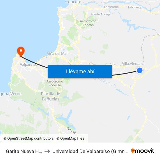 Garita Nueva Hipódromo to Universidad De Valparaíso (Gimnasio Polideportivo) map