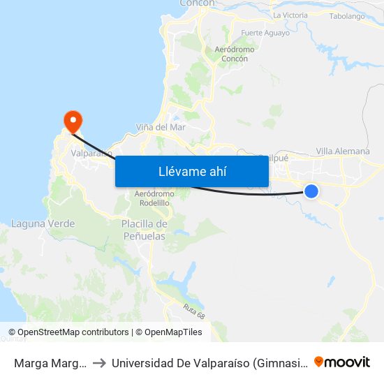 Marga Marga 3324 to Universidad De Valparaíso (Gimnasio Polideportivo) map