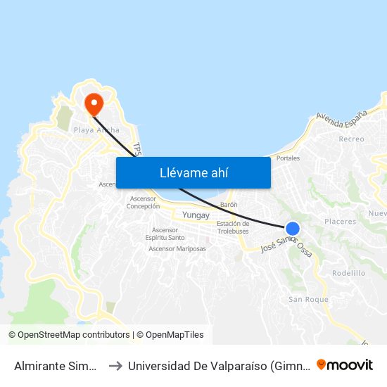 Almirante Simpson, 1205 to Universidad De Valparaíso (Gimnasio Polideportivo) map