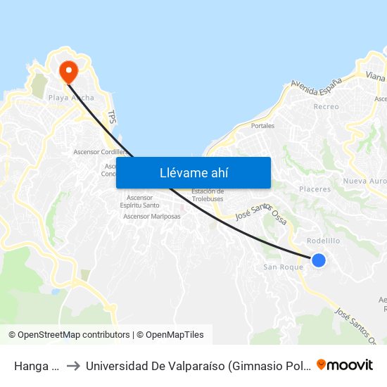 Hanga Roa to Universidad De Valparaíso (Gimnasio Polideportivo) map