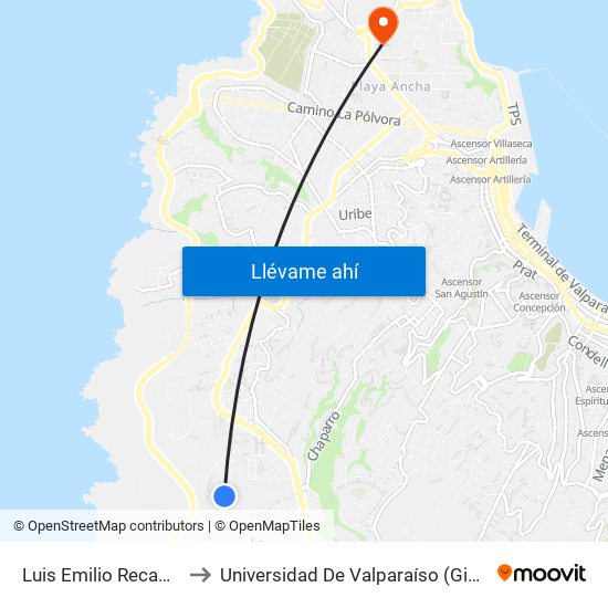 Luis Emilio Recabarren Oriente to Universidad De Valparaíso (Gimnasio Polideportivo) map