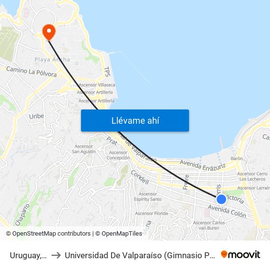 Uruguay, 518 to Universidad De Valparaíso (Gimnasio Polideportivo) map