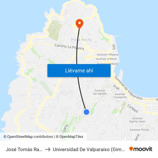 José Tomás Ramos, 1162 to Universidad De Valparaíso (Gimnasio Polideportivo) map
