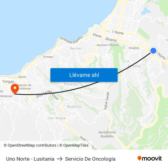 Uno Norte - Lusitania to Servicio De Oncología map