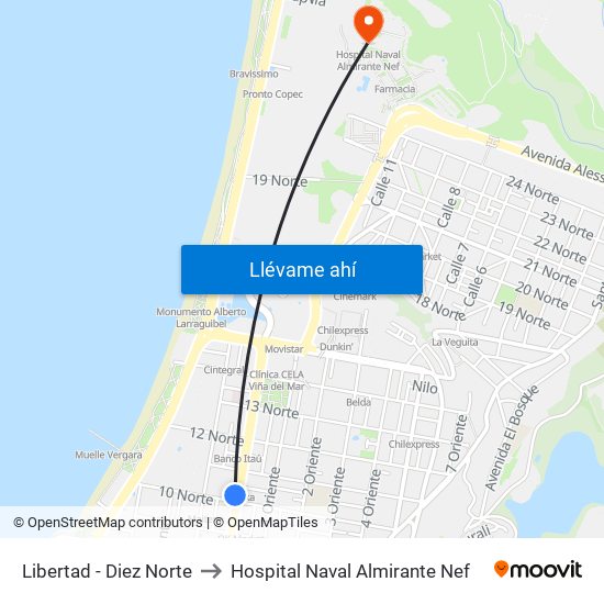 Libertad - Diez Norte to Hospital Naval Almirante Nef map