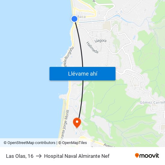Las Olas, 16 to Hospital Naval Almirante Nef map