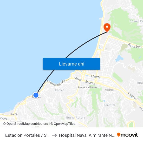 Estacion Portales / Sur to Hospital Naval Almirante Nef map
