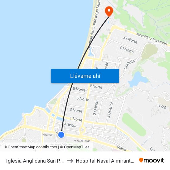 Iglesia Anglicana San Pedro to Hospital Naval Almirante Nef map