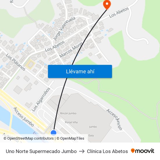 Uno Norte Supermecado Jumbo to Clínica Los Abetos map